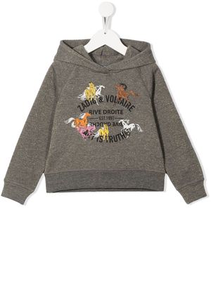Zadig & Voltaire Kids graphic-print cotton hoodie - Grey