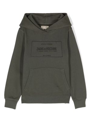 Zadig & Voltaire Kids logo-embossed cotton hoodie - Green