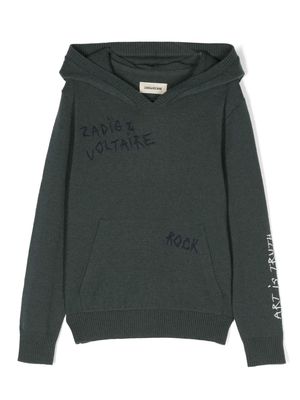Zadig & Voltaire Kids logo-embroidered long-sleeve hoodie - Green