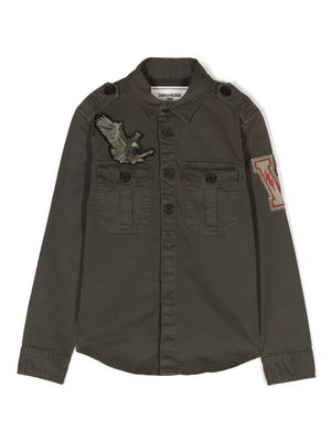 Zadig & Voltaire Kids logo-patch cotton shirt jacket - Green