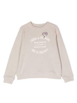 Zadig & Voltaire Kids logo-print cotton sweatshirt - Neutrals