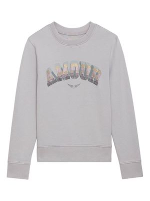 Zadig & Voltaire Kids rhinestone-embellished cotton sweatshirt - Grey