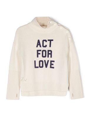 Zadig & Voltaire Kids slogan-embroidered knitted jumper - Neutrals