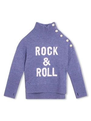 Zadig & Voltaire Kids slogan-print high-neck jumper - Purple