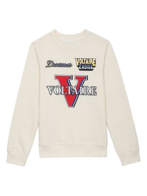 Zadig & Voltaire Kids Voltaire-print long-sleeve T-shirt - Neutrals