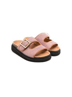 Zadig & Voltaire Kids wings-debossed suede slides - Pink