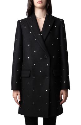 Zadig & Voltaire Marco Studded Wool Blend Coat in Noir