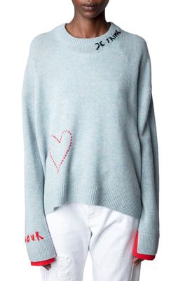 Zadig & Voltaire Markus Heart Cashmere Sweater in Denim