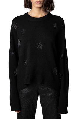 Zadig & Voltaire Markus Rhinestone Star Embellished Cashmere Sweater in Noir