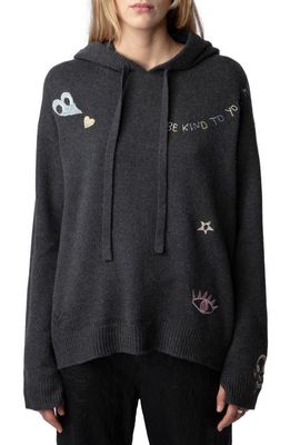 Zadig & Voltaire Marky Embroidered Detail Cashmere Hoodie in Kaki Slate