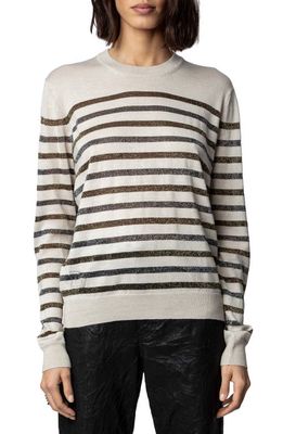 Zadig & Voltaire Metallic Stripe Merino Wool Blend Sweater in Ecru
