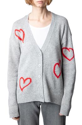 Zadig & Voltaire Mirka Heart Cashmere Cardigan in Gris Chine