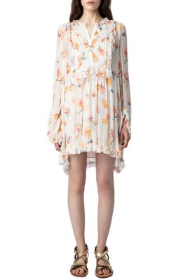 Zadig & Voltaire Rackel Courtney Floral Long Sleeve Mousseline Shift Dress in Mastic
