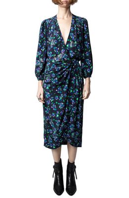 Zadig & Voltaire Renew Beaded Floral Long Sleeve Silk Crêpe de Chine Dress in Noir