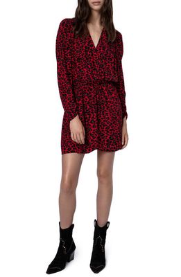 Zadig & Voltaire Reveal Leopard Print Long Sleeve Minidress in Rouge