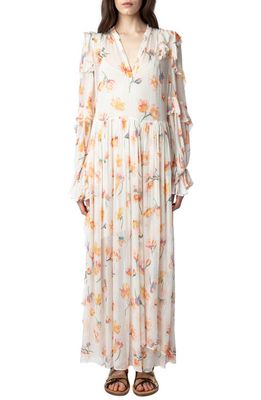 Zadig & Voltaire Riciny Courtney Floral Long Sleeve Mousseline Dress in Mastic