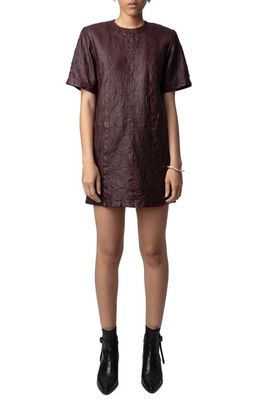 Zadig & Voltaire Riddy Crinkle Leather T-Shirt Dress in Chocolate