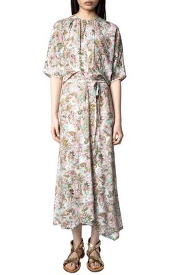 Zadig & Voltaire Ritan Floral Paisley Belted Dress in Deep Parme