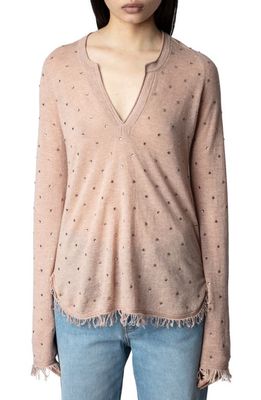 Zadig & Voltaire Riviera Crystal Dot Cashmere Sweater in Blush