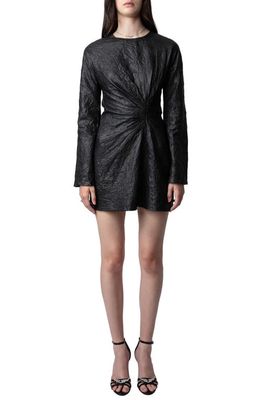 Zadig & Voltaire Rixina Long Sleeve Crinkled Leather Minidress in Noir