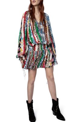 Zadig & Voltaire Rocade Long Sleeve Silk Crêpe de Chine Dress in Multicolor