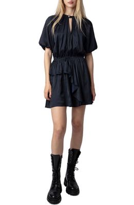 Zadig & Voltaire Romina Ruffle Gathered Satin Minidress in Encre