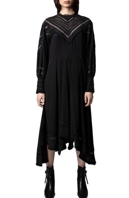 Zadig & Voltaire Rozyl Long Sleeve Silk Crêpe de Chine Dress in Noir