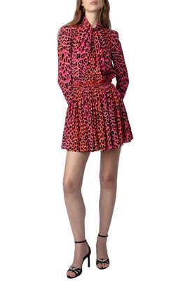 Zadig & Voltaire Ryde Leopard Spot Long Sleeve Silk Minidress in Rose