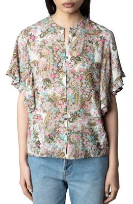 Zadig & Voltaire Tafi Yoko Flower Button-Up Blouse in Deep Parme