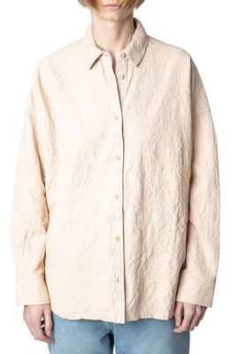 Zadig & Voltaire Tamara Textured Lambskin Leather Shirt in Poudre