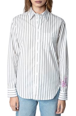 Zadig & Voltaire Taskiz Stripe Button-Up Shirt in Blanc
