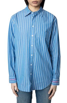 Zadig & Voltaire Taskiz Stripe Cotton Button-Up Shirt in Azur