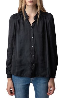 Zadig & Voltaire Tchin Band Collar Satin Blouse in Noir