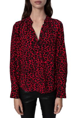 Zadig & Voltaire Tink Leopard Print Blouse in Rouge