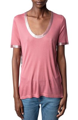 Zadig & Voltaire Tino Foil Contrast T-Shirt in Vieux Rose