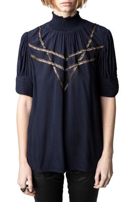 Zadig & Voltaire Tupelo Lace Detail Blouse in Encre
