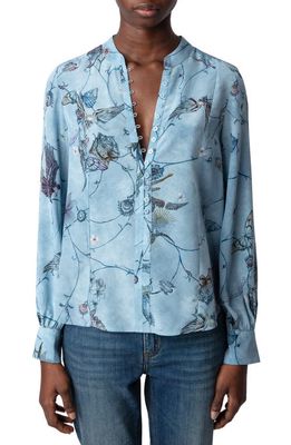 Zadig & Voltaire Twina Long Sleeve Silk Button-Up Shirt in Glacier