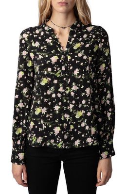 Zadig & Voltaire Twina Rose Print Button-Up Shirt in Noir