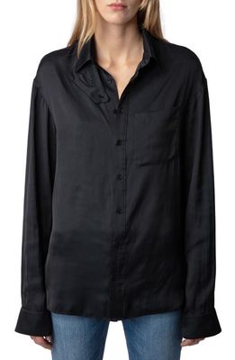Zadig & Voltaire Tyrone Satin Button-Up Shirt in Noir