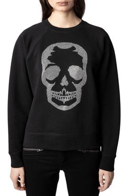 Zadig & Voltaire Upper Strass Embellished Skull Cotton Sweater in Noir