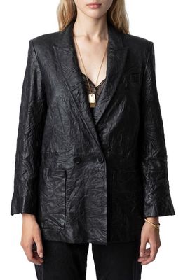 Zadig & Voltaire Visko Crinkled Leather Blazer in Noir