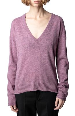 Zadig & Voltaire Vivi Patch Cashmere V-Neck Sweater in Lilas