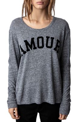 Zadig & Voltaire Willy Amour Long Sleeve Cotton Blend Graphic Tee in Gris