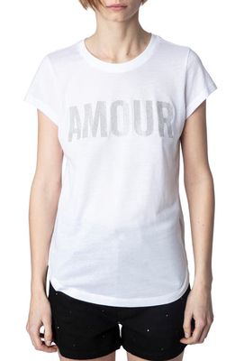 Zadig & Voltaire Woop Beaded Amour Cotton Blend Graphic T-Shirt in Blanc