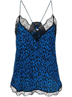Zadig&Voltaire Christy leopard-print lace-trim top - Blue