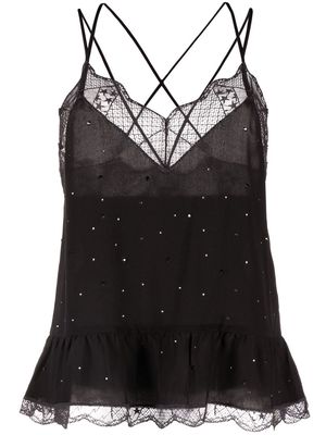 Zadig&Voltaire crystal-embellished lace-trim vest - Black