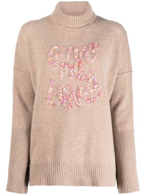 Zadig&Voltaire embroidered-slogan roll neck sweater - Neutrals