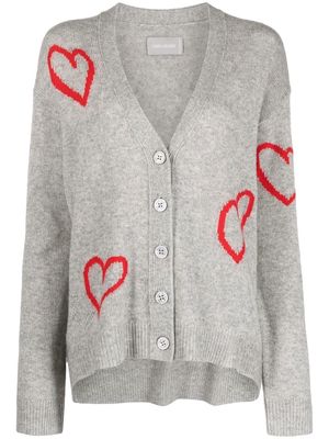 Zadig&Voltaire heart-jacquard cashmere cardigan - Grey