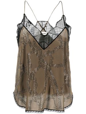 Zadig&Voltaire lace-trim silk tank top - Green