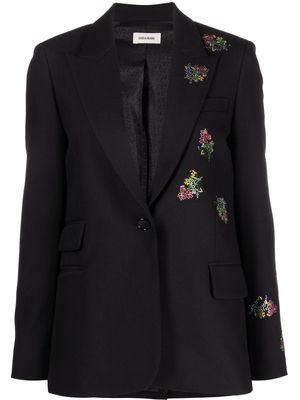 Zadig&Voltaire rhinestone-embellished buttoned-up blazer - Black